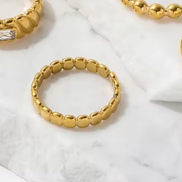 Ring Gold Dainty Ring Beaded Ring WATERPROOF Ring Perfect Stacking Ring - Picture 14 of 14